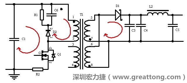 元件布局的時候，要優先考慮高頻脈沖電流和大電流的環路面積，盡可能地減小,以抑制開關電源的輻射干擾